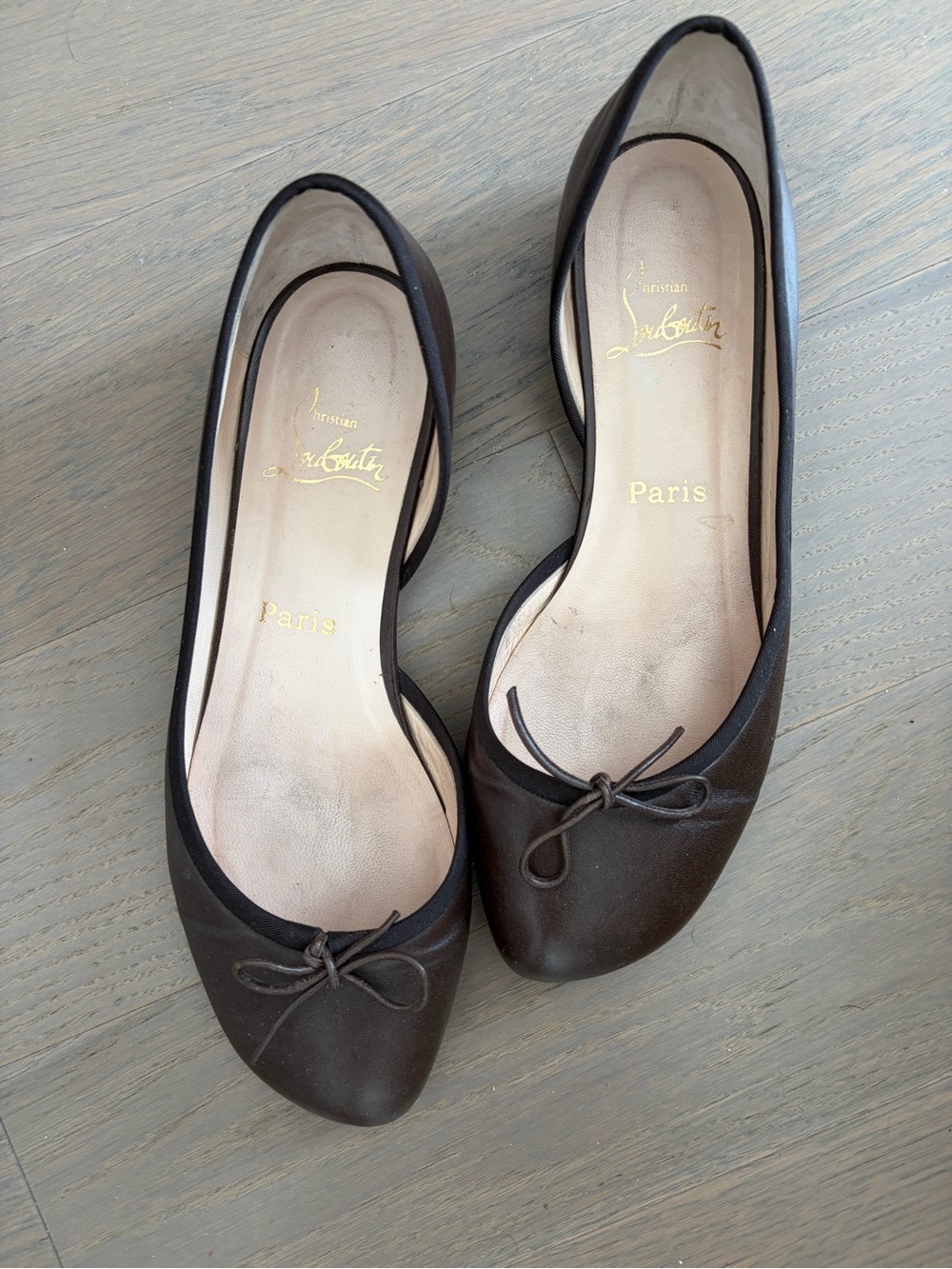 Christian Louboutin Dark Brown Leather Ballet Flats with Bow